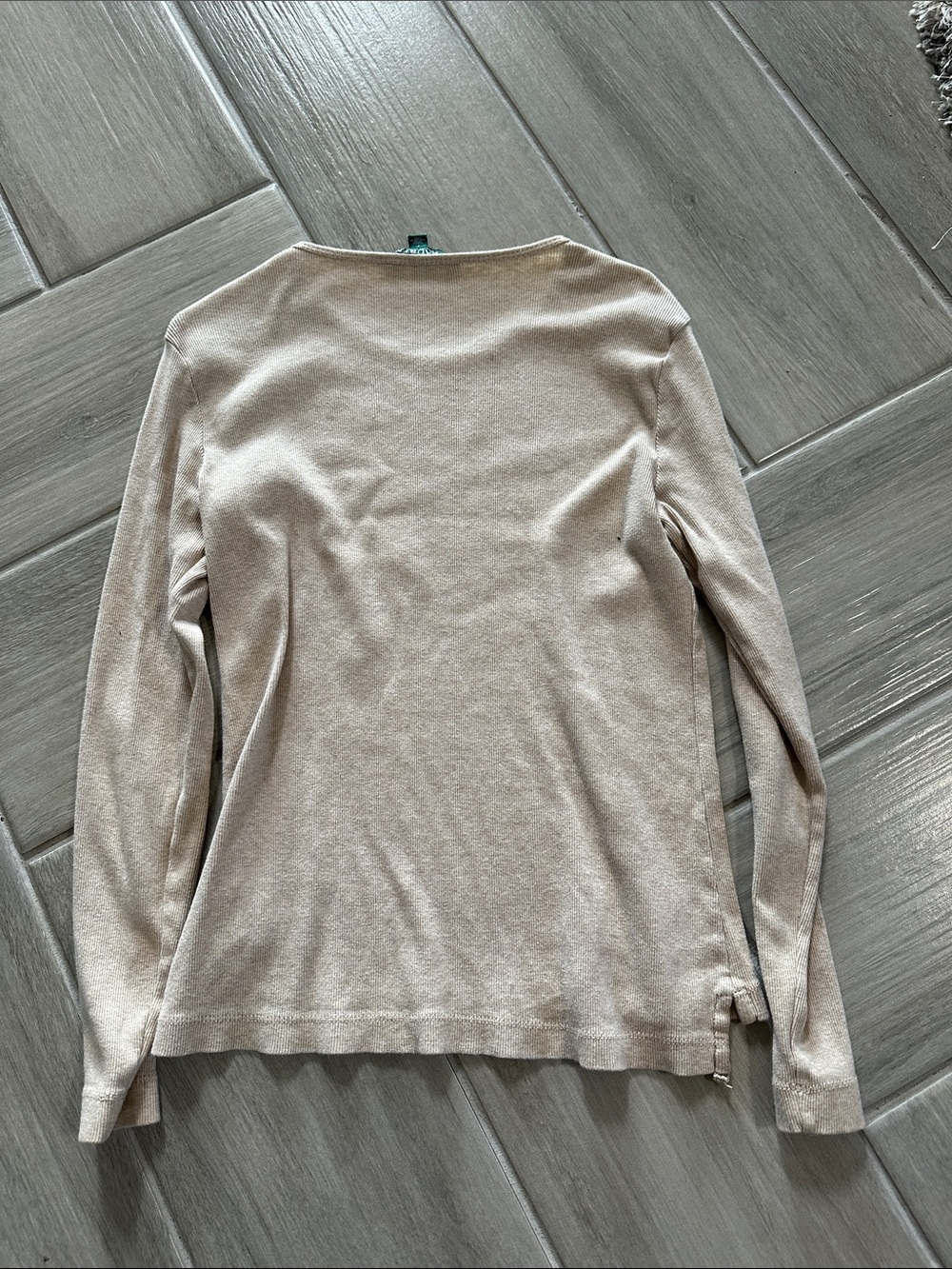 Lauren Ralph Lauren Beige Top with Brown Shoulder Zippers - Picture 4 of 4